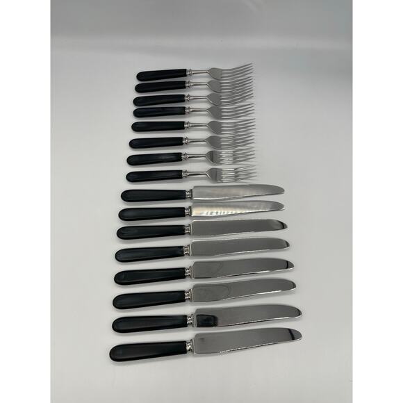 Vintage Universal Resistain Handled Cutlery Carving Set  Vintage Universal Resistain Stainless Steel Black Handle Set of 8 Knives 8 Forks